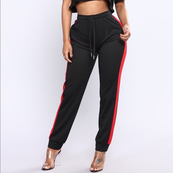 black joggers with red stripe womens